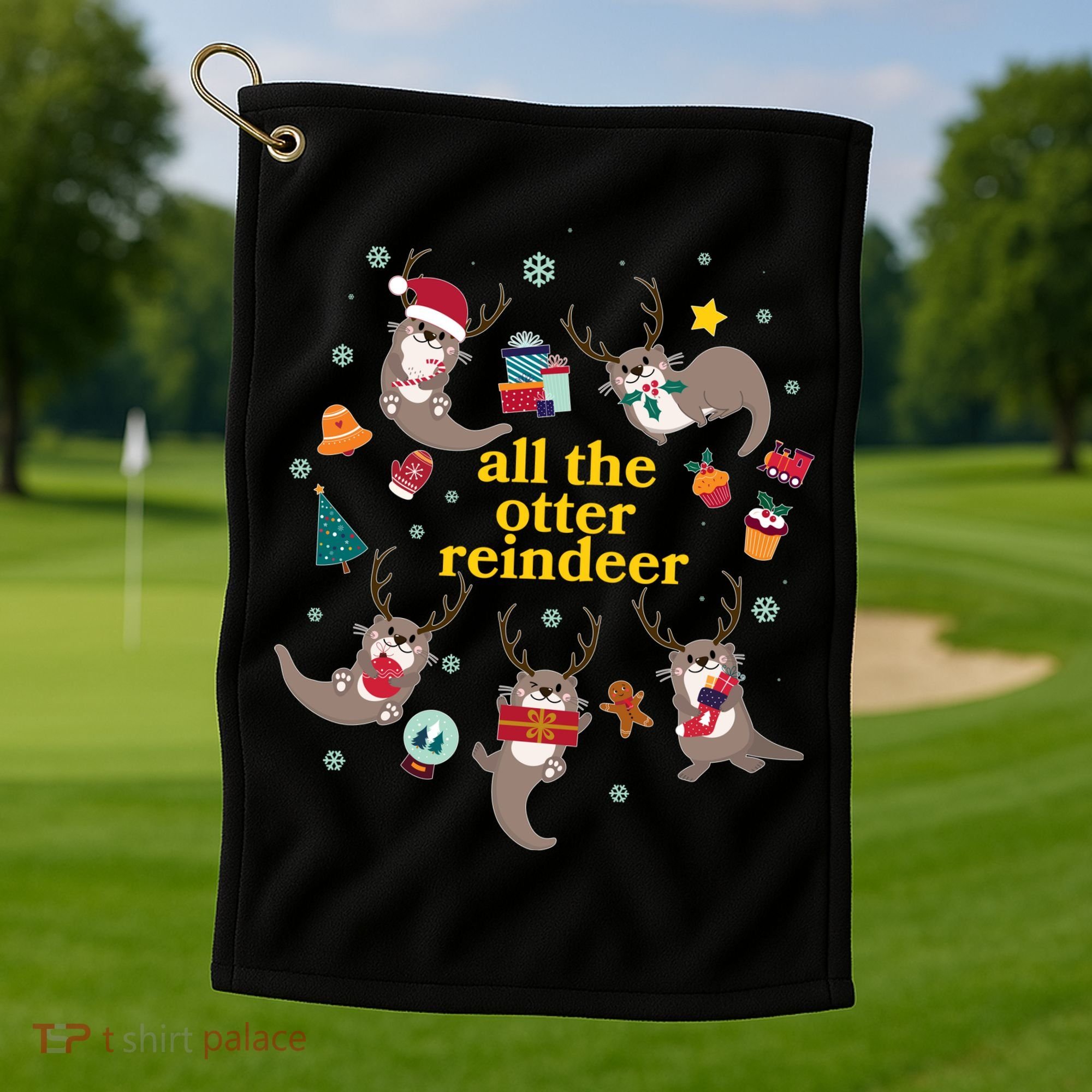 Funny Christmas All The Otter Reindeer Golf Towel