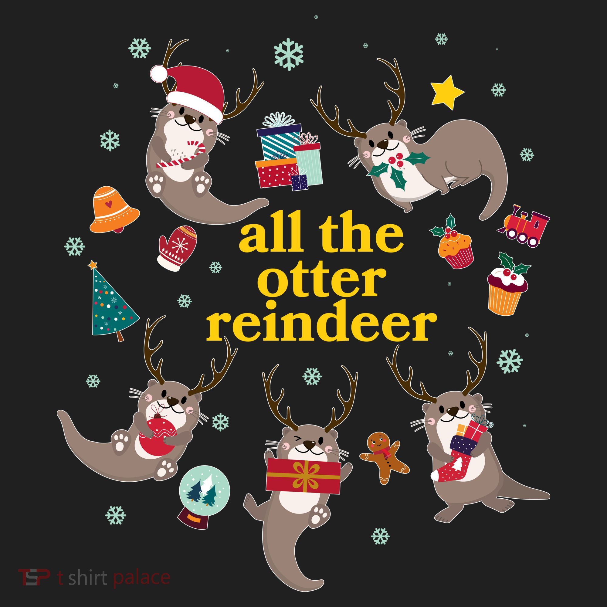 Funny Christmas All The Otter Reindeer Golf Towel