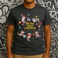 Funny Christmas All The Otter Reindeer T-Shirt thumb 3