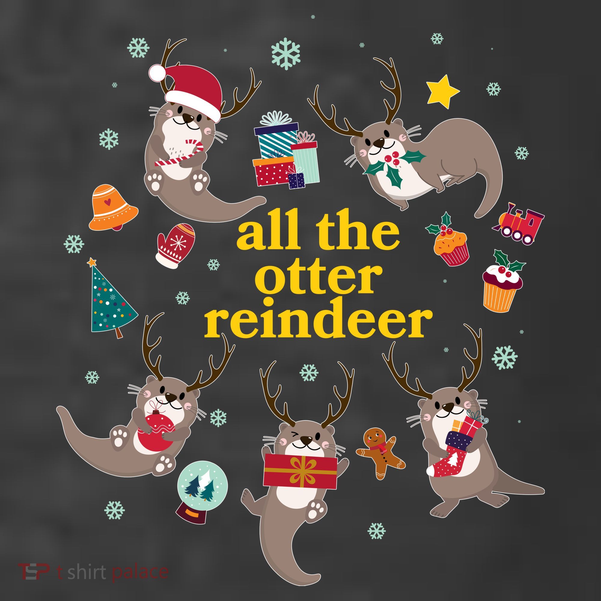 Funny Christmas All The Otter Reindeer T-Shirt
