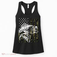Fishing, Camouflage American Flag Fish, Bass Fish Fisherman Women's Tank Top thumb 0