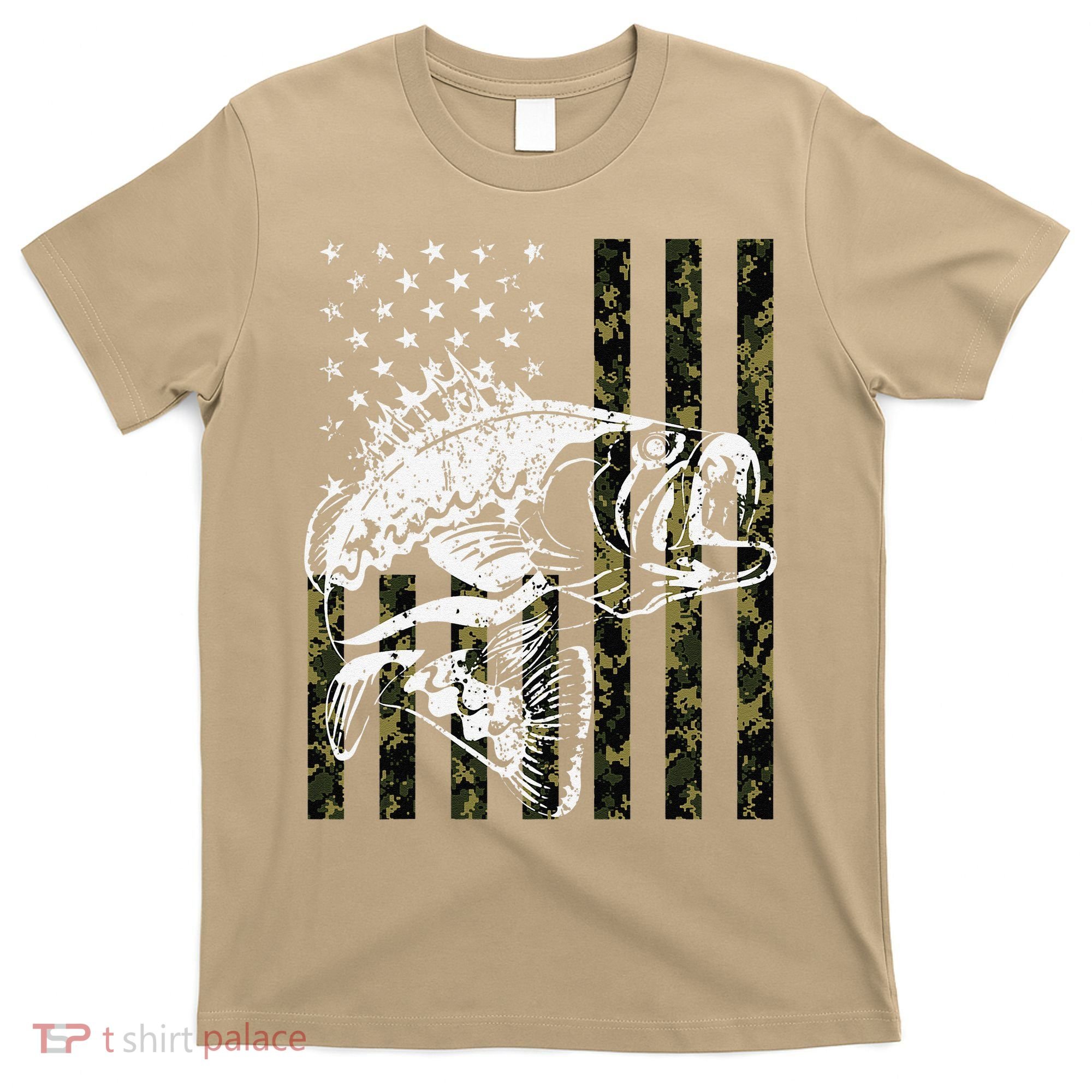 Fishing, Camouflage American Flag Fish, Bass Fish Fisherman T-Shirt