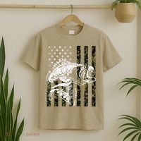Fishing, Camouflage American Flag Fish, Bass Fish Fisherman T-Shirt thumb 2