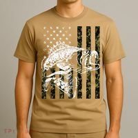 Fishing, Camouflage American Flag Fish, Bass Fish Fisherman T-Shirt thumb 3