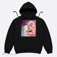 Funny Cute Astronaut Kitty On Rainbow Sprinkle Donut With Galaxy Background Hoodie thumb 0