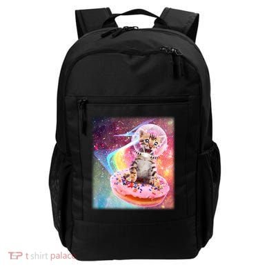 Funny Cute Astronaut Kitty On Rainbow Sprinkle Donut With Galaxy Background Backpack