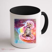 Funny Cute Astronaut Kitty On Rainbow Sprinkle Donut With Galaxy Background Coffee Mug thumb 1