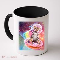 Funny Cute Astronaut Kitty On Rainbow Sprinkle Donut With Galaxy Background Coffee Mug thumb 0