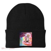 Funny Cute Astronaut Kitty On Rainbow Sprinkle Donut With Galaxy Background Beanie thumb 0