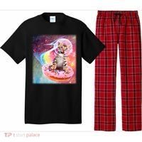 Funny Cute Astronaut Kitty On Rainbow Sprinkle Donut With Galaxy Background Pajama Set thumb 0