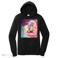 Funny Cute Astronaut Kitty On Rainbow Sprinkle Donut With Galaxy Background Women's Hoodie thumb 0