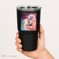 Funny Cute Astronaut Kitty On Rainbow Sprinkle Donut With Galaxy Background Tumbler thumb 2