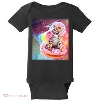 Funny Cute Astronaut Kitty On Rainbow Sprinkle Donut With Galaxy Background Baby Bodysuit thumb 0