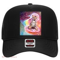 Funny Cute Astronaut Kitty On Rainbow Sprinkle Donut With Galaxy Background Hat thumb 0