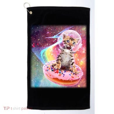 Funny Cute Astronaut Kitty On Rainbow Sprinkle Donut With Galaxy Background Golf Towel