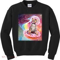 Funny Cute Astronaut Kitty On Rainbow Sprinkle Donut With Galaxy Background Kids Sweatshirt thumb 0