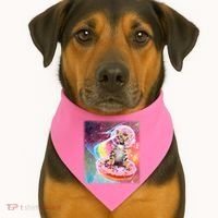 Funny Cute Astronaut Kitty On Rainbow Sprinkle Donut With Galaxy Background USA-Made Doggie Bandana thumb 1