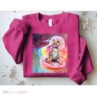 Funny Cute Astronaut Kitty On Rainbow Sprinkle Donut With Galaxy Background Sweatshirt thumb 2