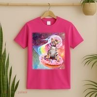 Funny Cute Astronaut Kitty On Rainbow Sprinkle Donut With Galaxy Background T-Shirt thumb 2