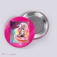 Funny Cute Astronaut Kitty On Rainbow Sprinkle Donut With Galaxy Background Button thumb 0