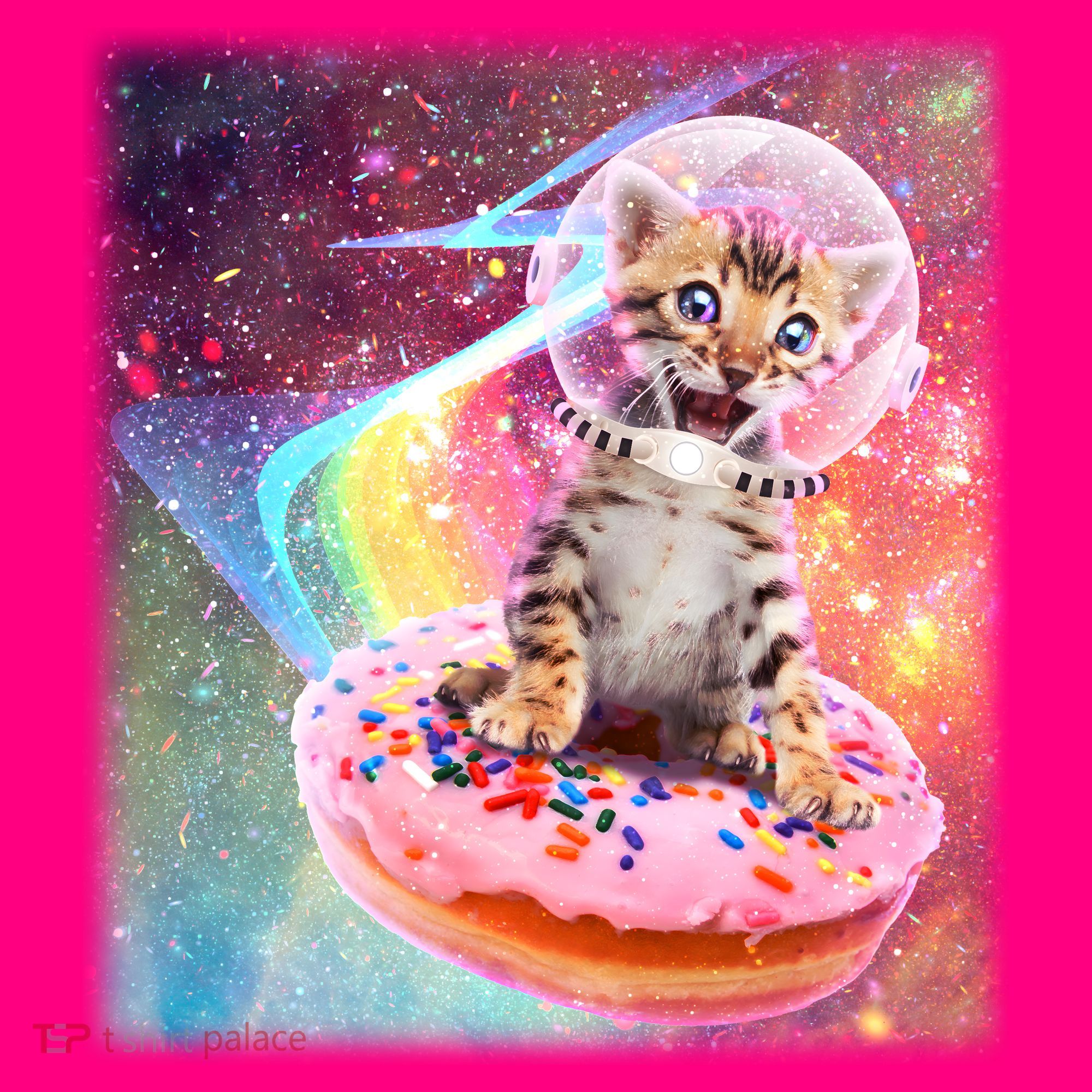 Funny Cute Astronaut Kitty On Rainbow Sprinkle Donut With Galaxy Background Mousepad