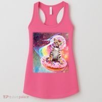 Funny Cute Astronaut Kitty On Rainbow Sprinkle Donut With Galaxy Background Women's Tank Top thumb 0