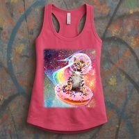 Funny Cute Astronaut Kitty On Rainbow Sprinkle Donut With Galaxy Background Women's Tank Top thumb 3