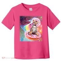 Funny Cute Astronaut Kitty On Rainbow Sprinkle Donut With Galaxy Background Toddler T-Shirt thumb 0