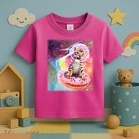 Funny Cute Astronaut Kitty On Rainbow Sprinkle Donut With Galaxy Background Toddler T-Shirt thumb 3