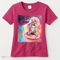 Funny Cute Astronaut Kitty On Rainbow Sprinkle Donut With Galaxy Background Women's T-Shirt thumb 0