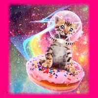 Funny Cute Astronaut Kitty On Rainbow Sprinkle Donut With Galaxy Background Women's T-Shirt thumb 6
