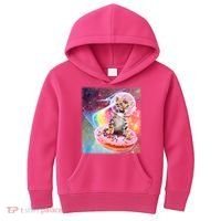 Funny Cute Astronaut Kitty On Rainbow Sprinkle Donut With Galaxy Background Kids Hoodie thumb 0