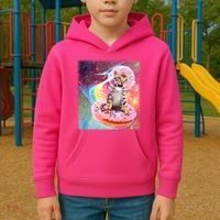 Funny Cute Astronaut Kitty On Rainbow Sprinkle Donut With Galaxy Background Kids Hoodie thumb 2