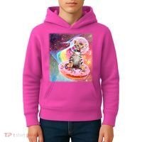 Funny Cute Astronaut Kitty On Rainbow Sprinkle Donut With Galaxy Background Kids Hoodie thumb 4