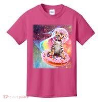 Funny Cute Astronaut Kitty On Rainbow Sprinkle Donut With Galaxy Background Kids T-Shirt thumb 0