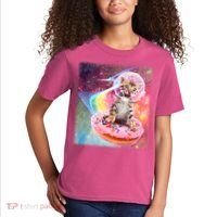 Funny Cute Astronaut Kitty On Rainbow Sprinkle Donut With Galaxy Background Kids T-Shirt thumb 2