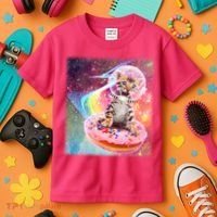 Funny Cute Astronaut Kitty On Rainbow Sprinkle Donut With Galaxy Background Kids T-Shirt thumb 3