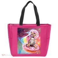 Funny Cute Astronaut Kitty On Rainbow Sprinkle Donut With Galaxy Background Tote Bag thumb 0