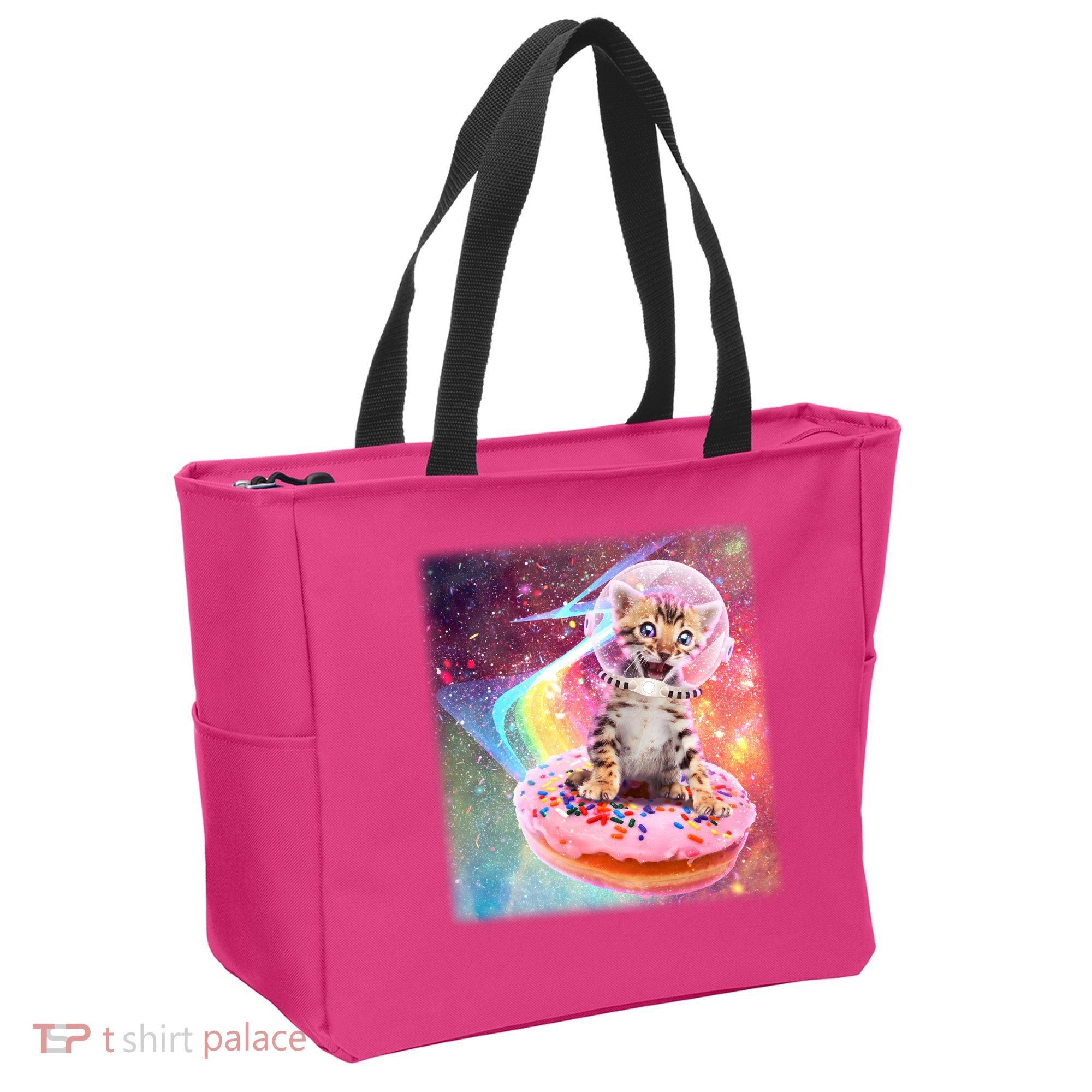 Funny Cute Astronaut Kitty On Rainbow Sprinkle Donut With Galaxy Background Tote Bag