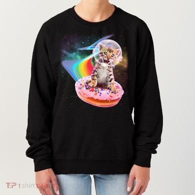 Funny Cute Astronaut Kitty On Rainbow Sprinkle Donut Women's Sweatshirt