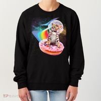 Funny Cute Astronaut Kitty On Rainbow Sprinkle Donut Women's Sweatshirt thumb 0