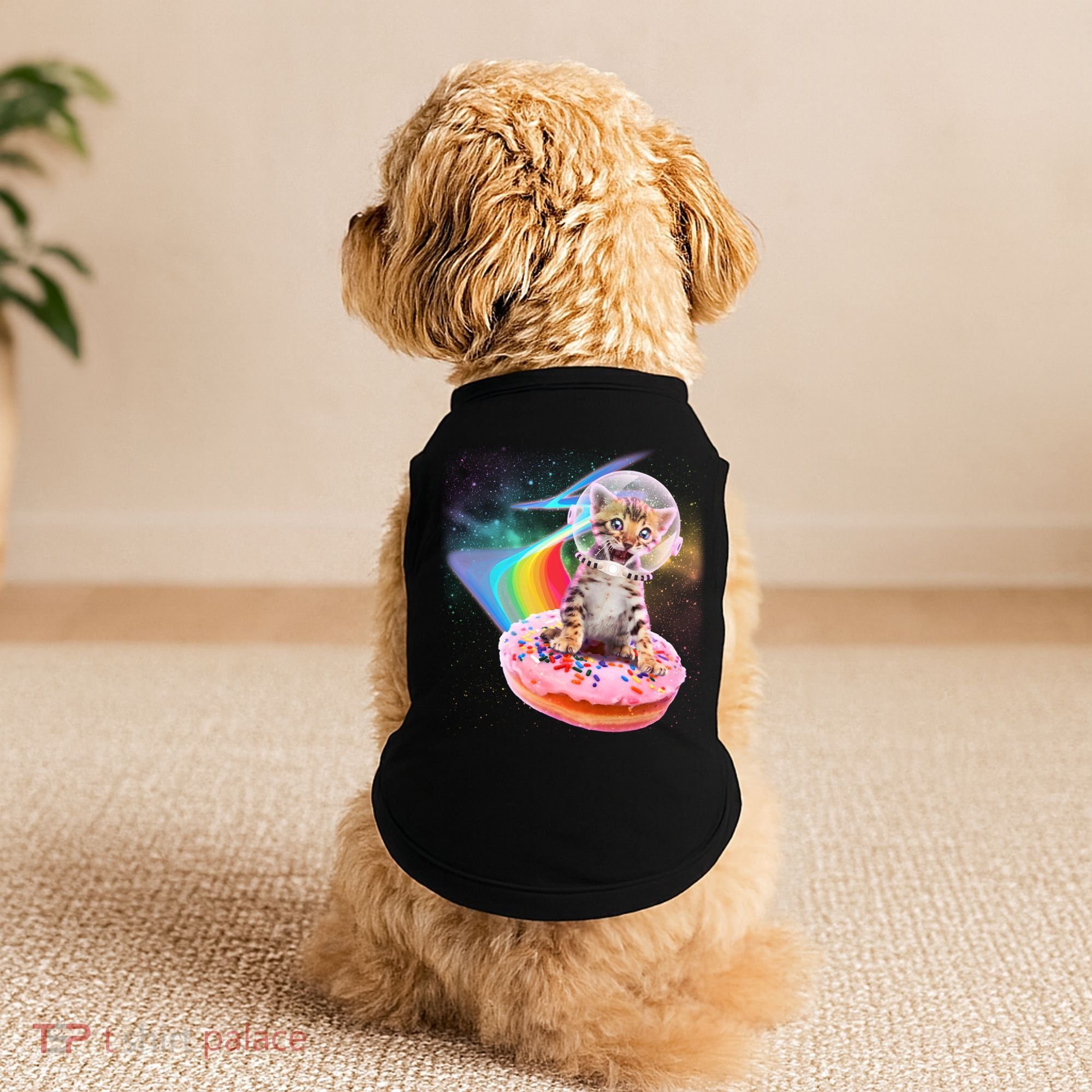 Funny Cute Astronaut Kitty On Rainbow Sprinkle Donut Doggie Tank