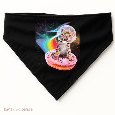 Funny Cute Astronaut Kitty On Rainbow Sprinkle Donut USA-Made Doggie Bandana