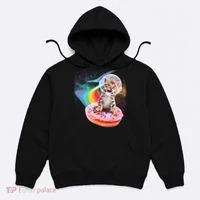 Funny Cute Astronaut Kitty On Rainbow Sprinkle Donut Hoodie thumb 0