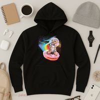 Funny Cute Astronaut Kitty On Rainbow Sprinkle Donut Hoodie thumb 3