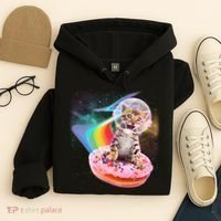 Funny Cute Astronaut Kitty On Rainbow Sprinkle Donut Hoodie thumb 4