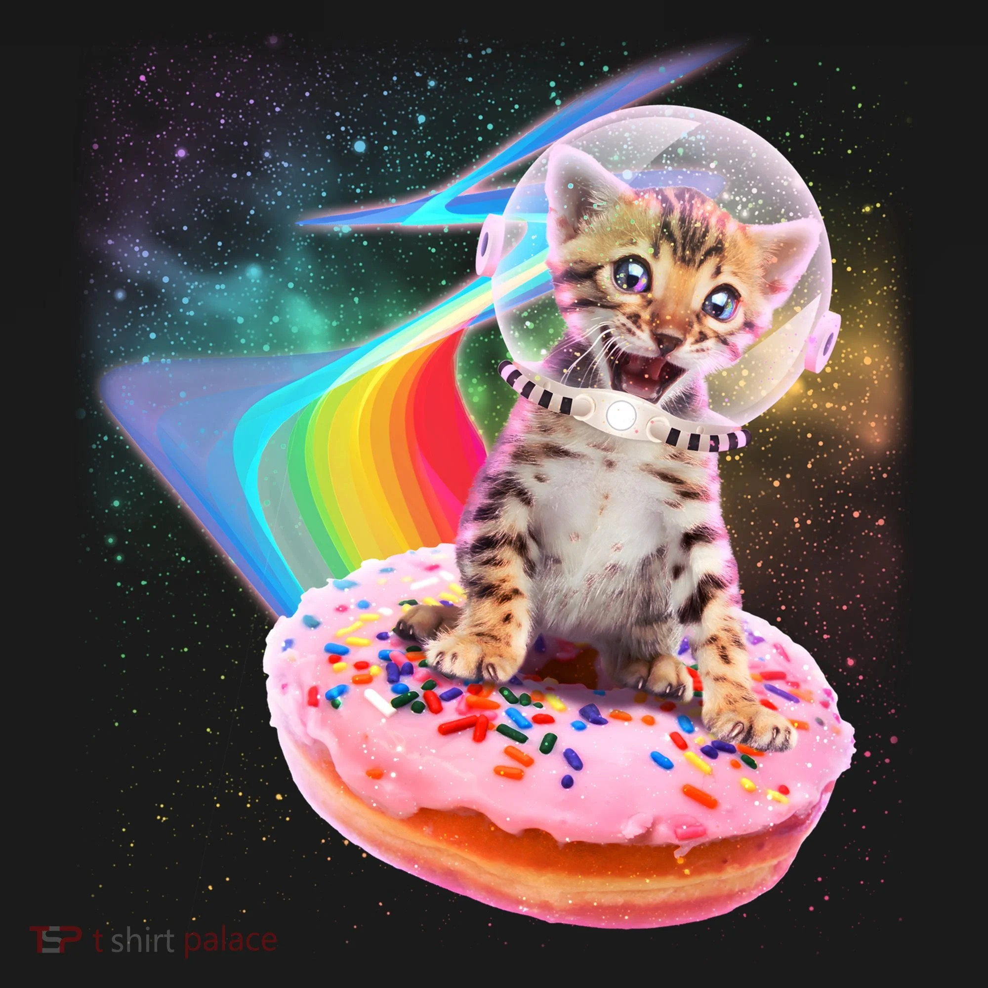 Funny Cute Astronaut Kitty On Rainbow Sprinkle Donut Hoodie