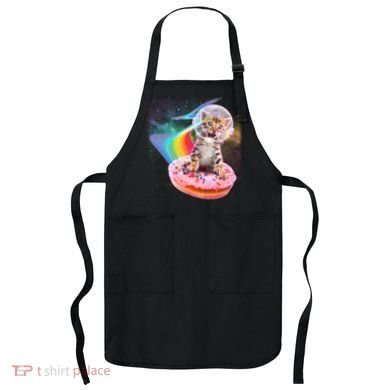 Funny Cute Astronaut Kitty On Rainbow Sprinkle Donut Apron