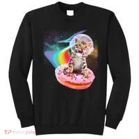 Funny Cute Astronaut Kitty On Rainbow Sprinkle Donut Sweatshirt thumb 0