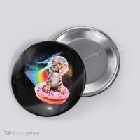 Funny Cute Astronaut Kitty On Rainbow Sprinkle Donut Button thumb 0